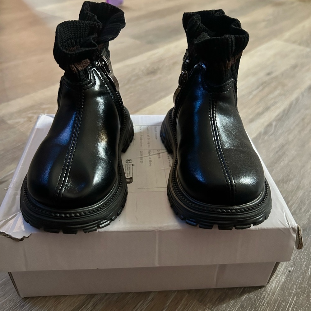 Black Ankle Boots with Knit Cuff
